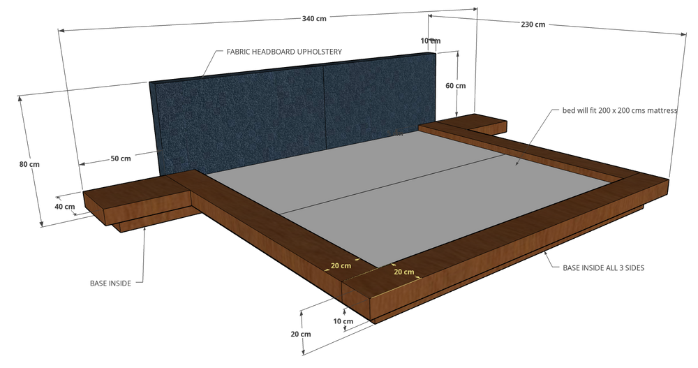 Nagoya Japanese Bed with 2 side tables