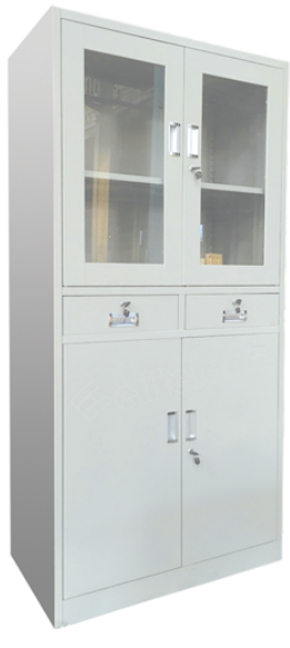 Steel Cupboard with Drawer and Glass & Steel Doors