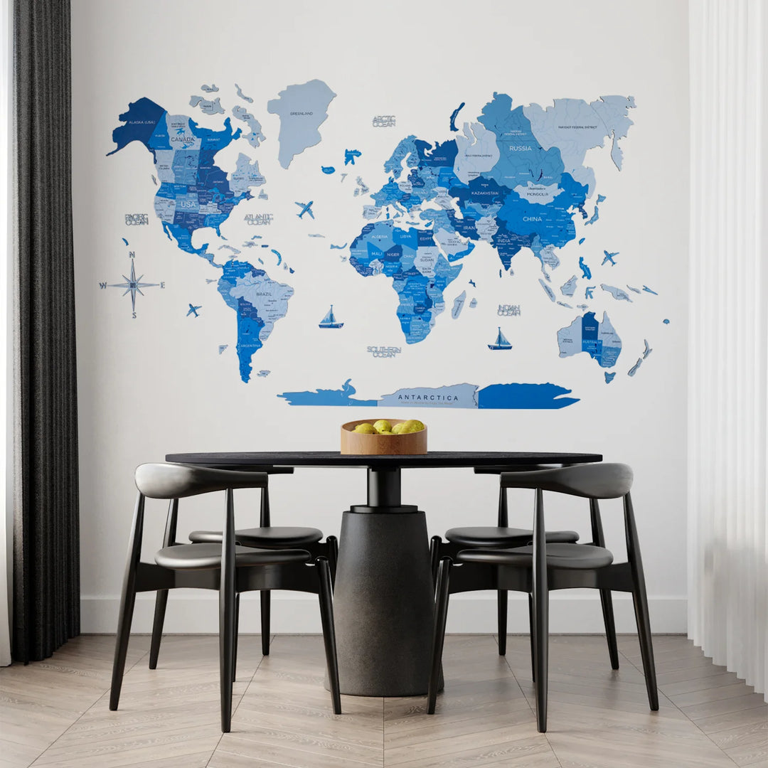 2D Wooden World Map, Azure – Classic Furniture