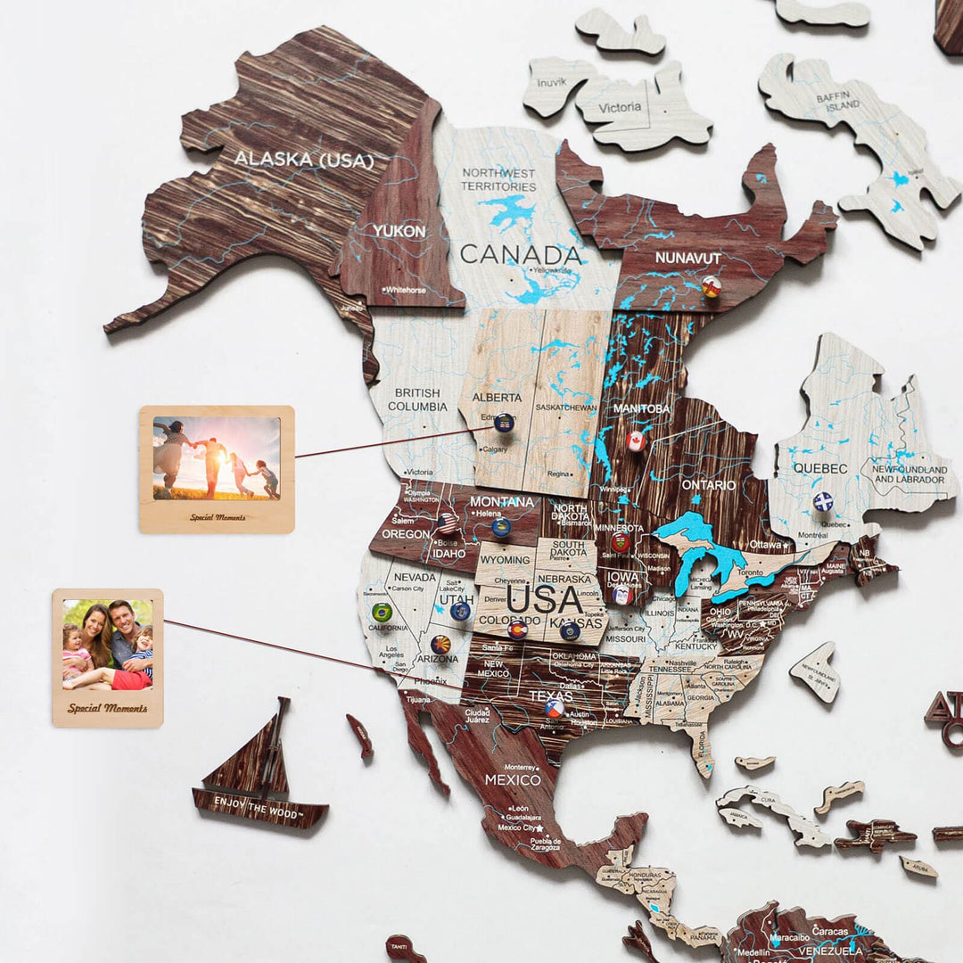 3D Wooden World Map, Cappucino