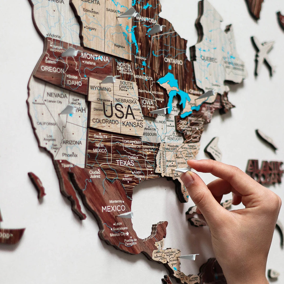 3D Wooden World Map, Cappucino