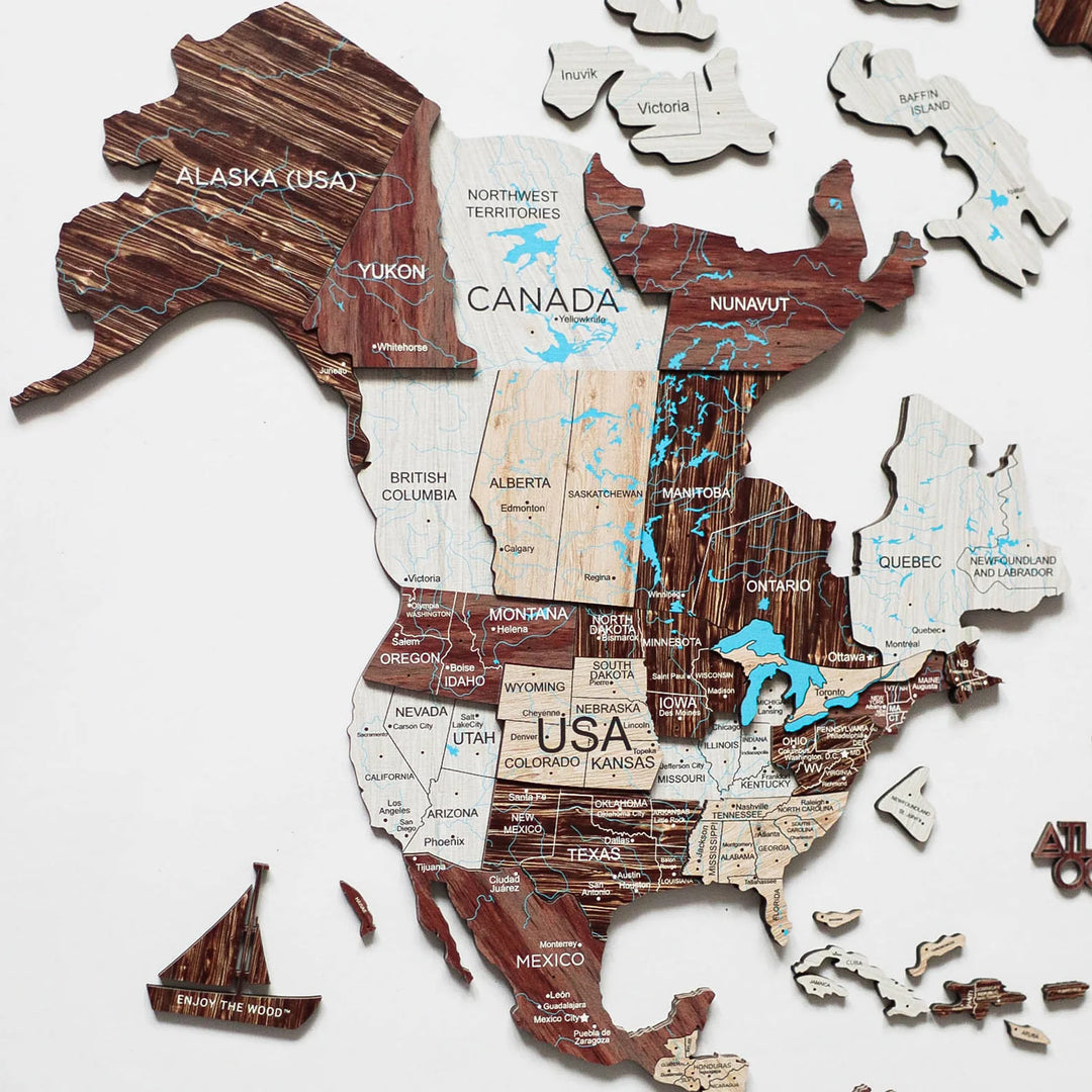 3D Wooden World Map, Cappucino