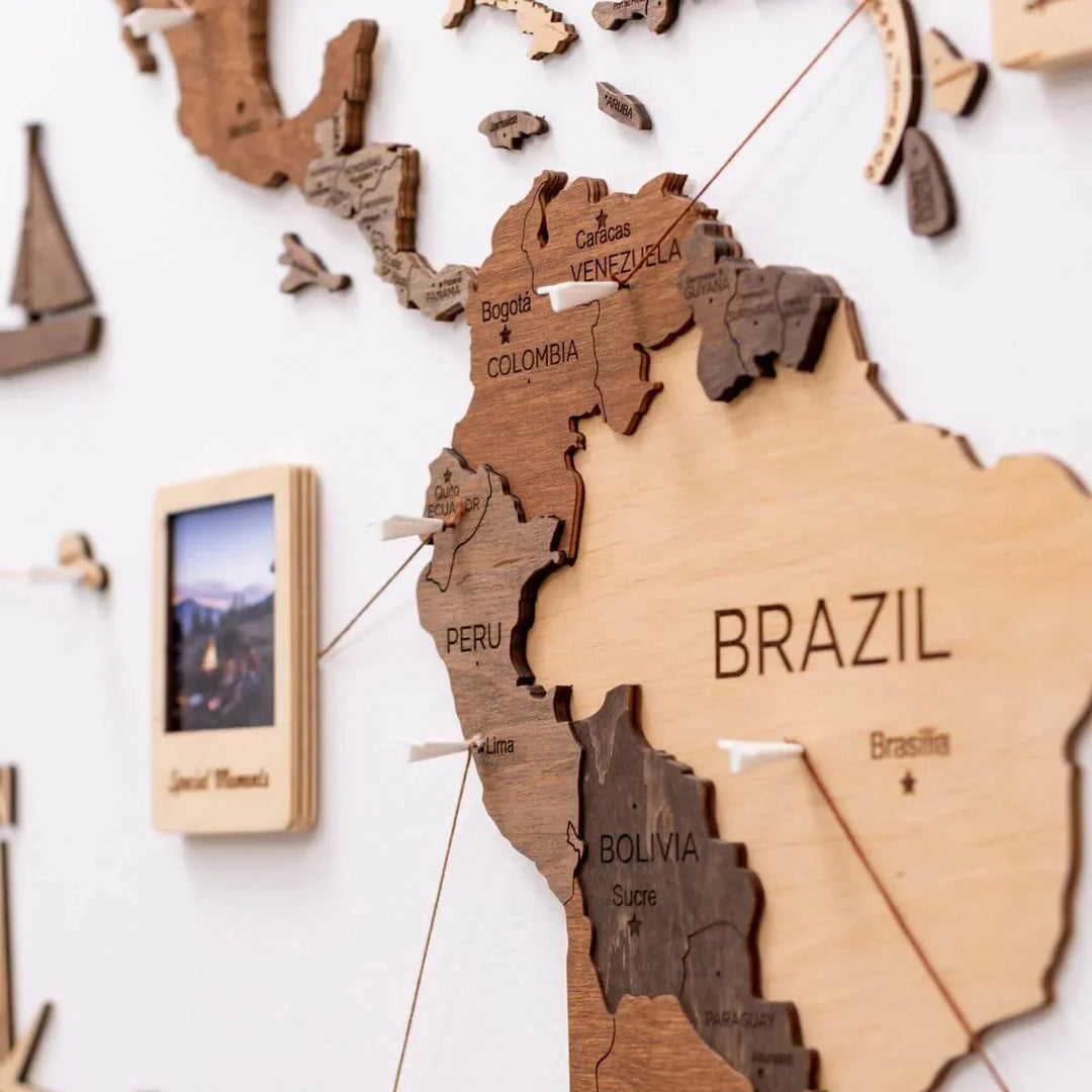 3D Wooden World Map, Multicolor