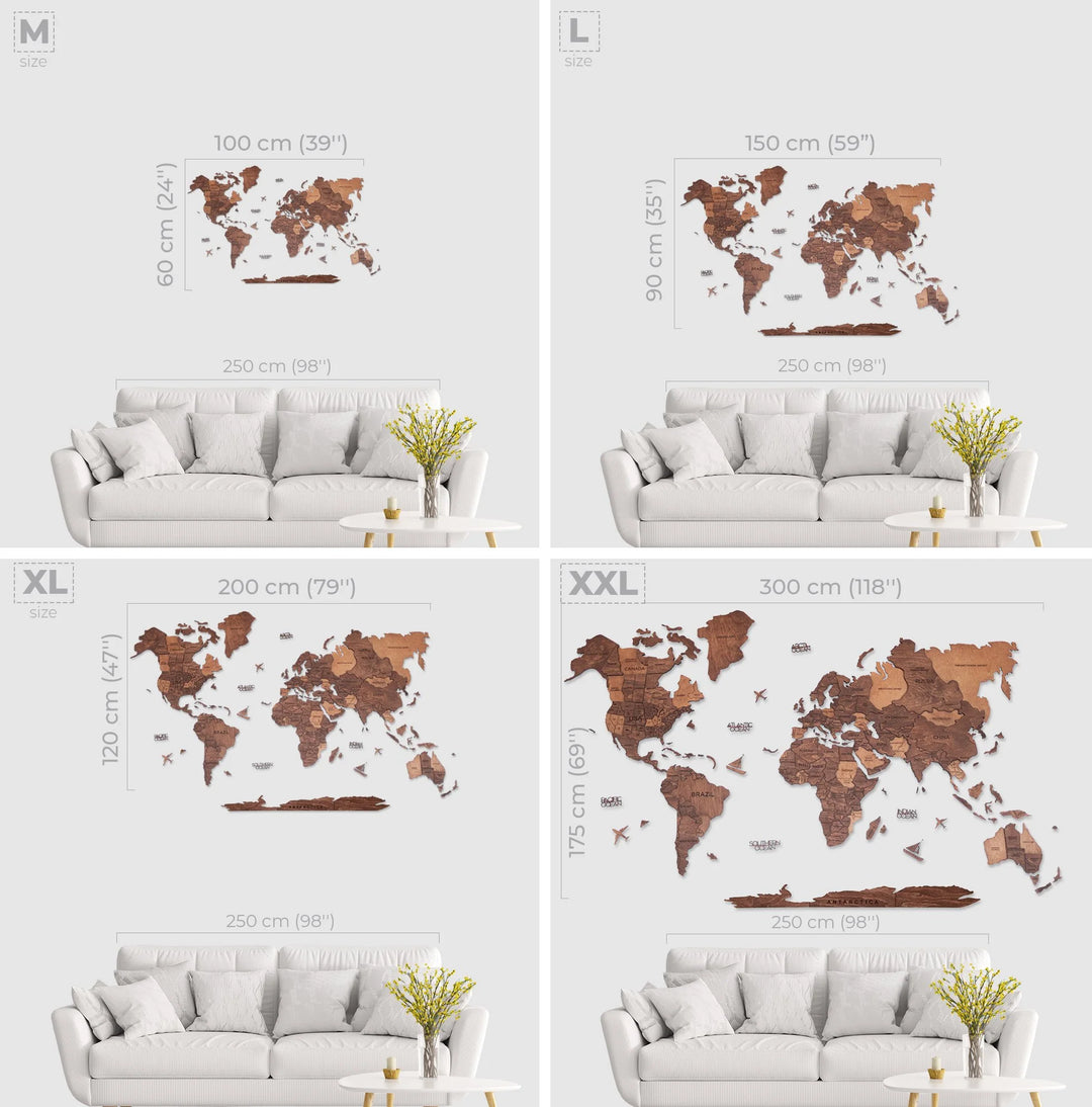 3D Wooden World Map, Oak