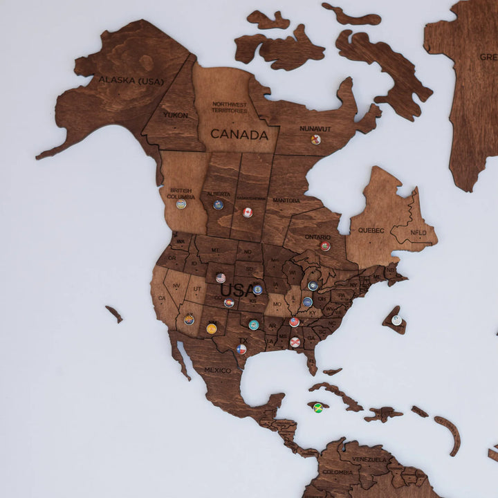 3D Wooden World Map, Oak
