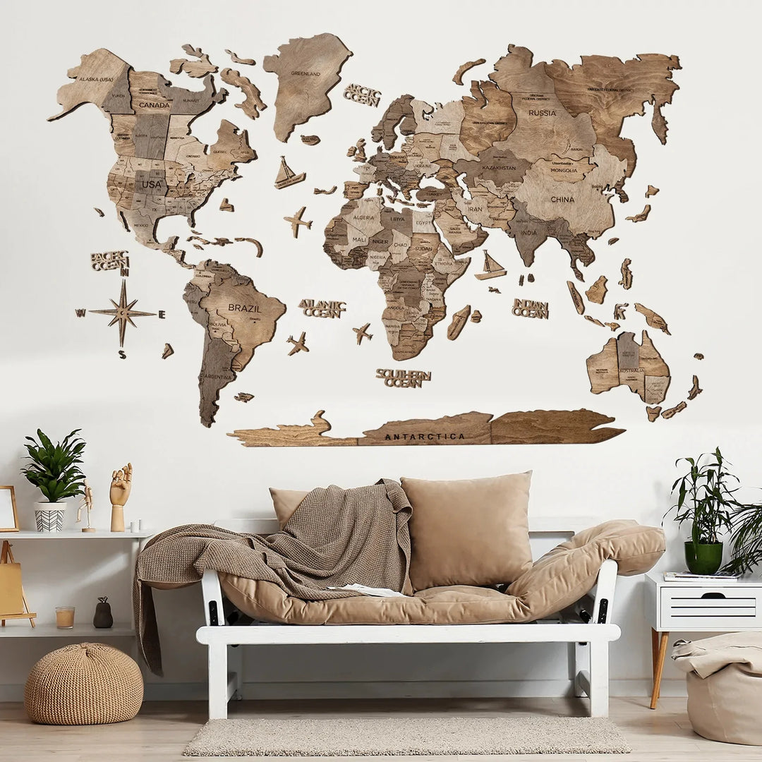 3D Wooden World Map, Terra