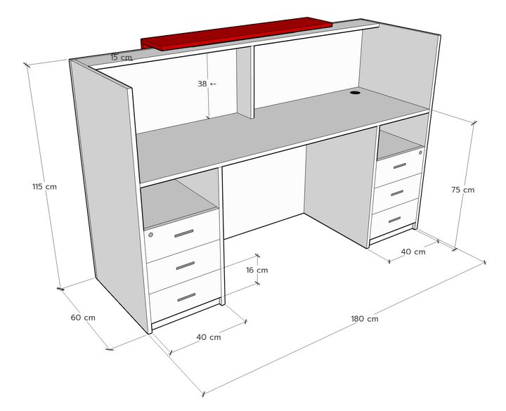 Ace Reception Counter for 1 person, 180 x 60 x 115 h cms, Custom Made