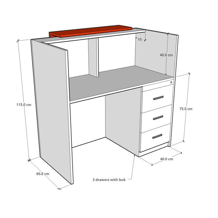 Ace Reception Counter for 1 person, 120 x 60 x 115 h cms, Custom Made