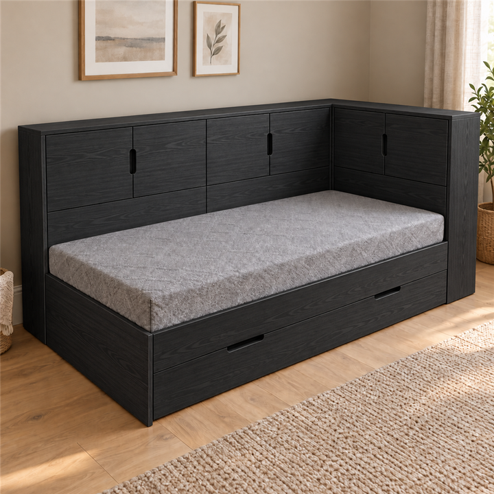 Alam Corner Bed with drawer & storage doors