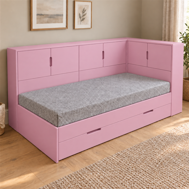 Alam Corner Bed with drawer & storage doors