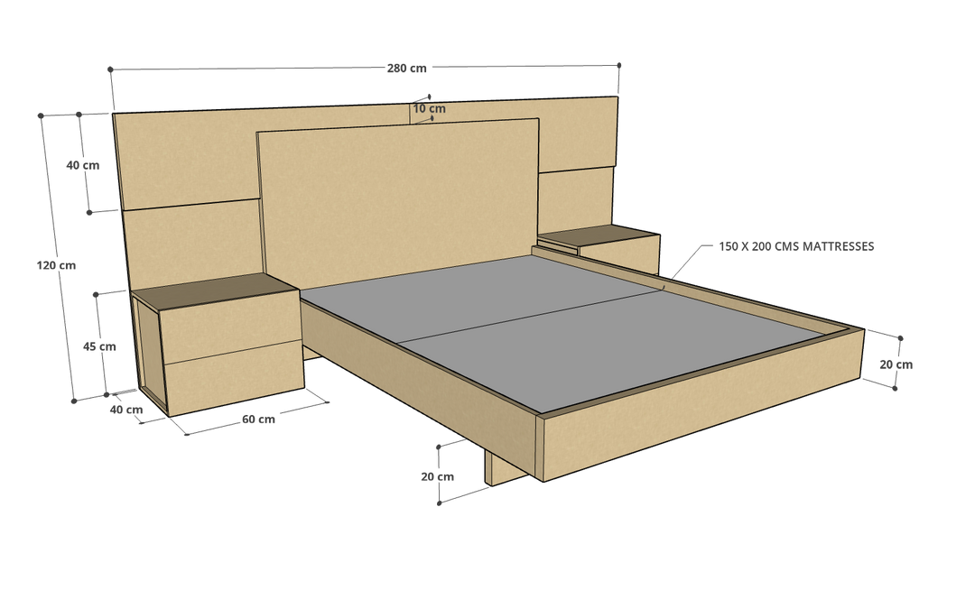 Balmy Bed With 2 Side Tables