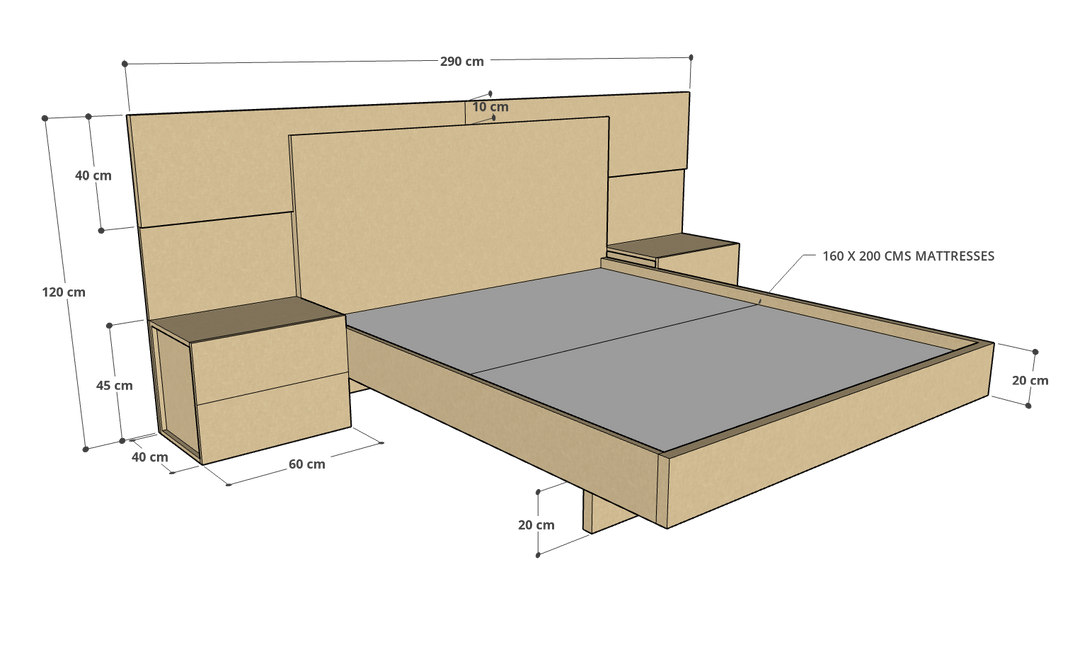 Balmy Bed With 2 Side Tables