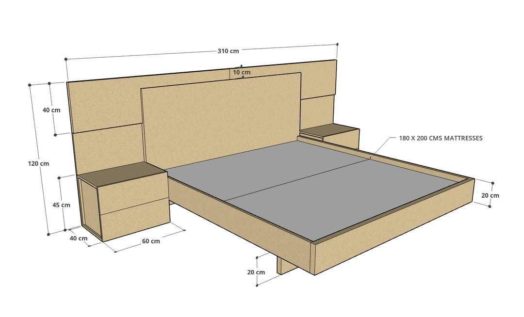 Balmy Bed With 2 Side Tables