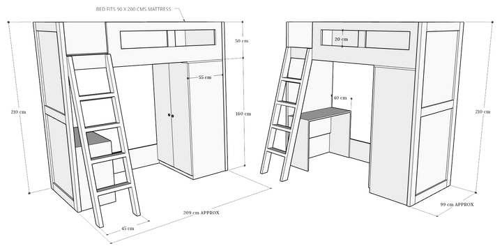 Compa Loft Bed with Cupboard & Desk