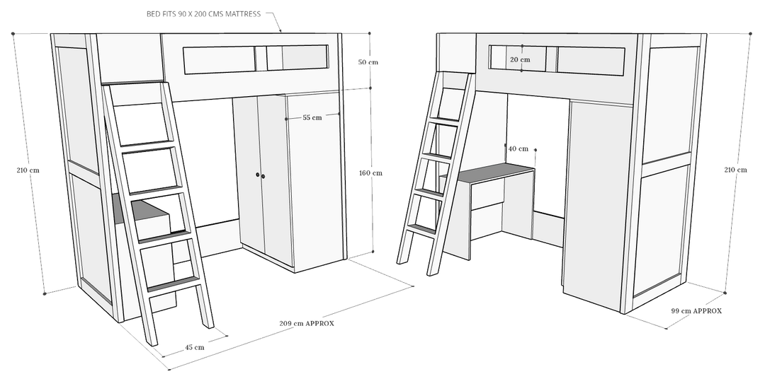 Compa Loft Bed with Cupboard & Desk