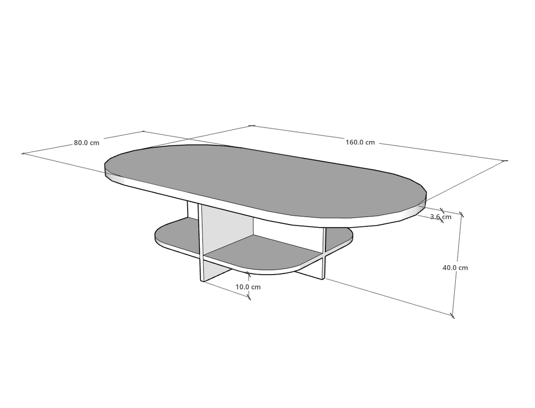 Orba Coffee Table, 160 x 80 x 40 h cms