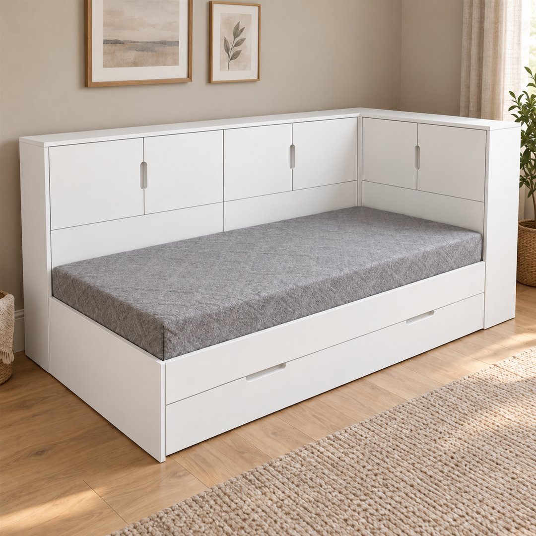 Alam Corner Bed with drawer & storage doors