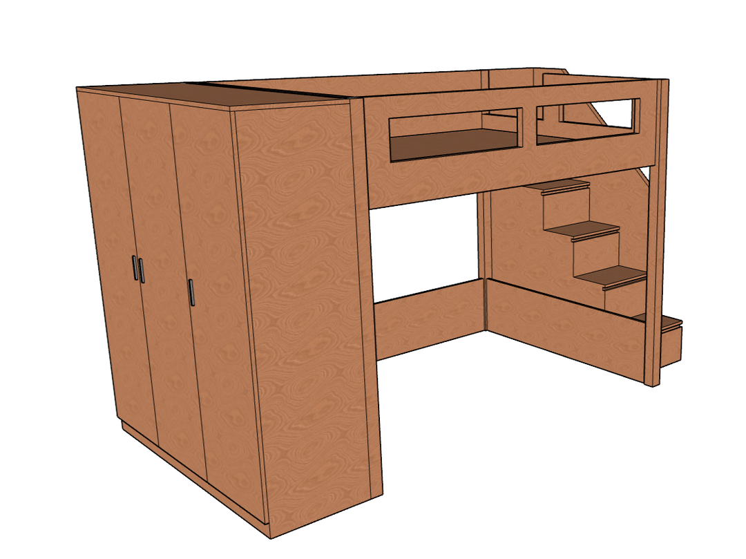 Elega Loft Bed with Cupbaord, Queen Size fits 150 x 200 cms mattresses