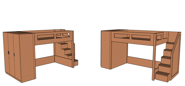 Elega Loft Bed with Cupbaord, Queen Size fits 150 x 200 cms mattresses