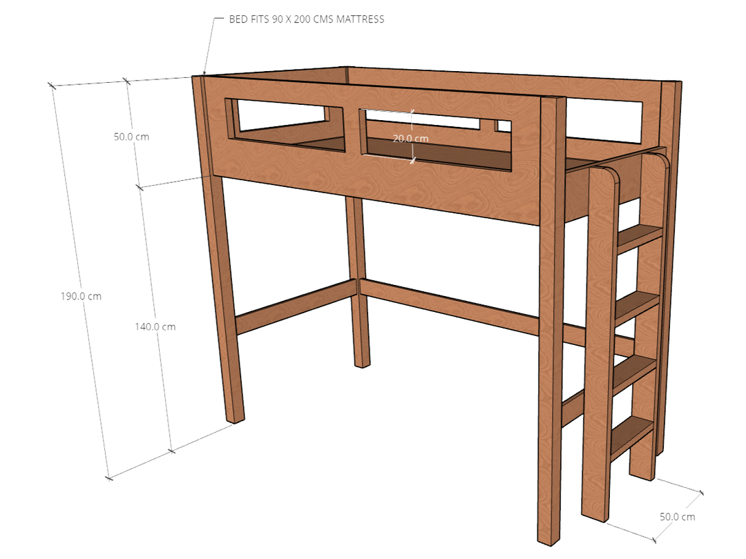 Elgo Loft Bed, fits 90/120/150 x 200 cms Mattress