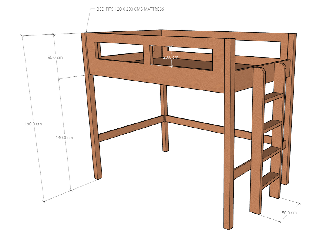 Elgo Loft Bed, fits 90/120/150 x 200 cms Mattress