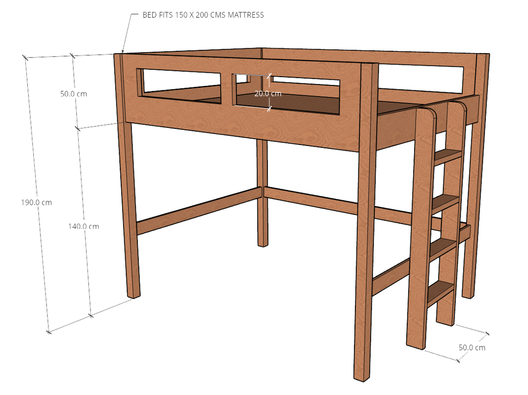 Elgo Loft Bed, fits 90/120/150 x 200 cms Mattress