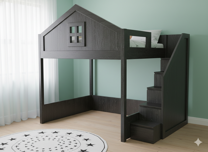 Elega Home Loft Bed, fits Queen 150 x 200 cms Mattress