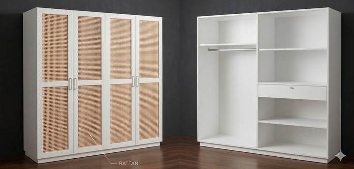 4 Door Rattan Wardrobe, Custom Made