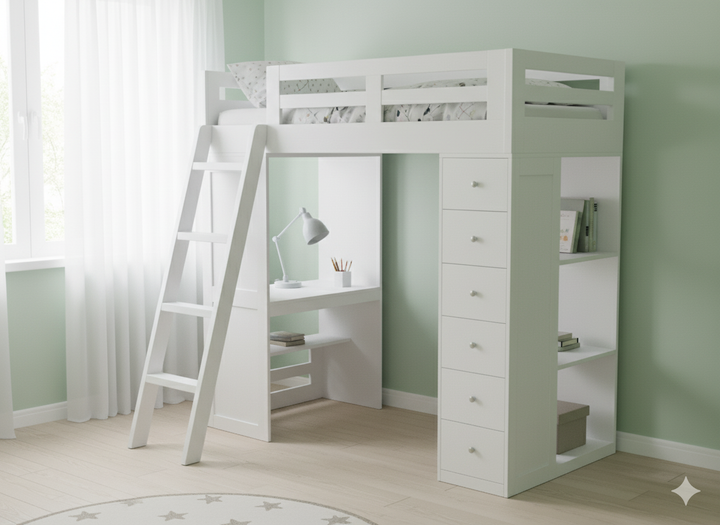 Reno Loft Bed with Desk & Storage