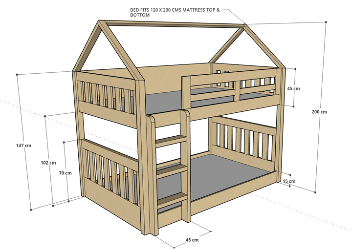 Mac House Bunk Bed, 120 x 200 cms