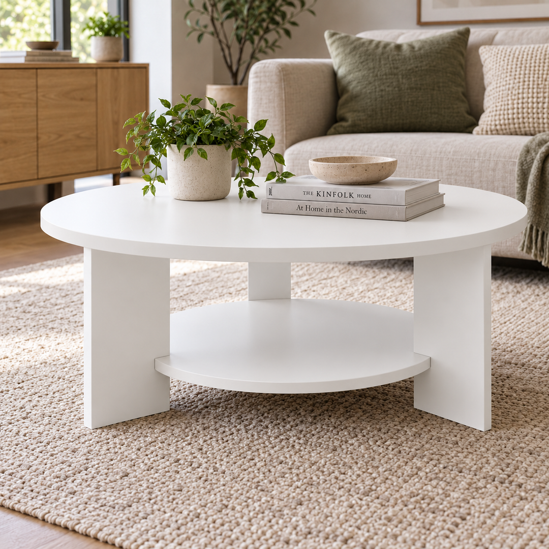 Nordic Round Coffee Table with Shelf