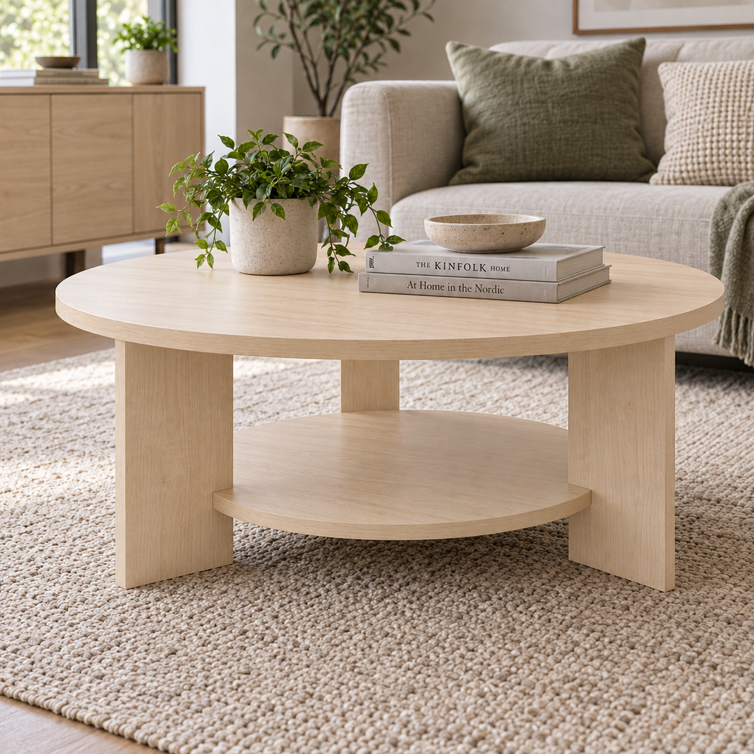 Nordic Round Coffee Table with Shelf