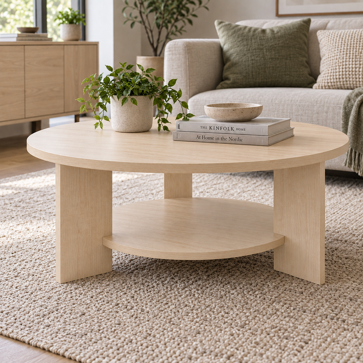 Nordic Round Coffee Table with Shelf