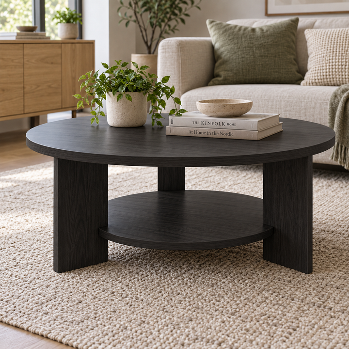 Nordic Round Coffee Table with Shelf