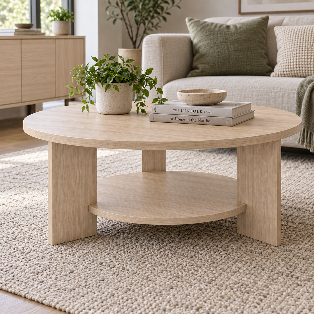 Nordic Round Coffee Table with Shelf