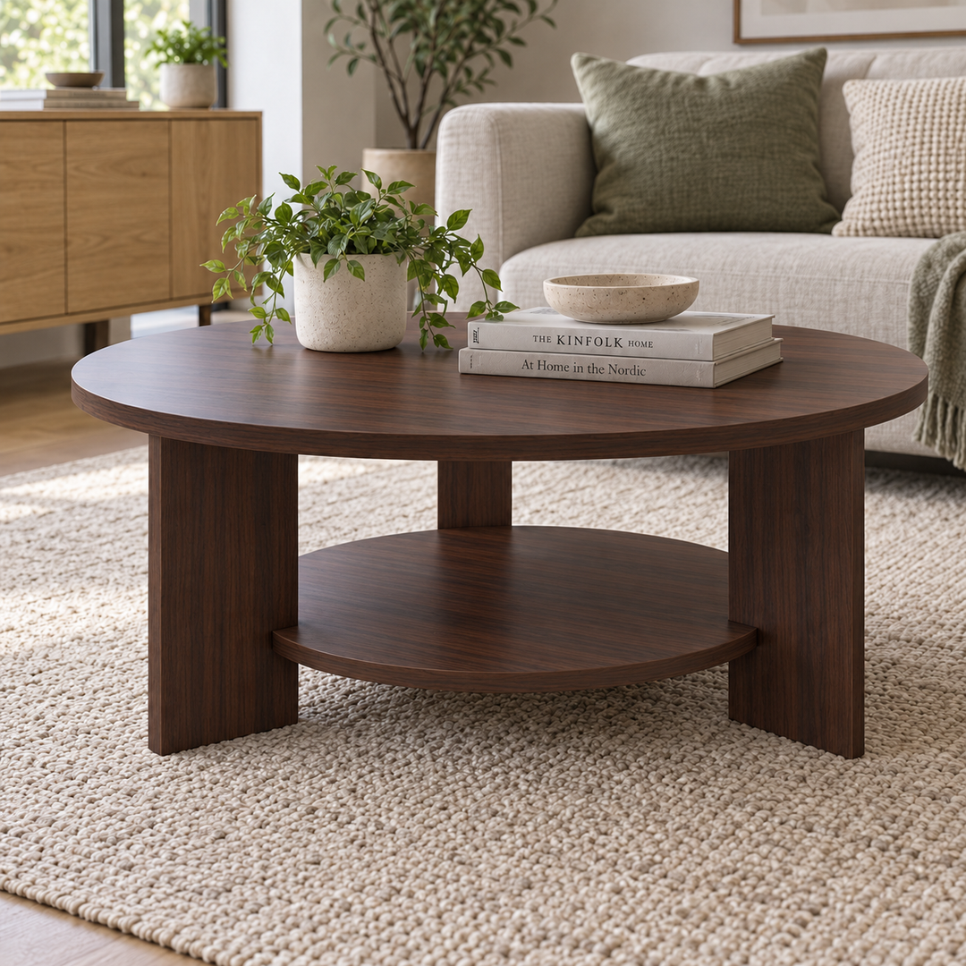 Nordic Round Coffee Table with Shelf
