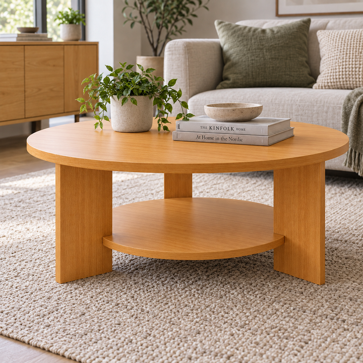 Nordic Round Coffee Table with Shelf