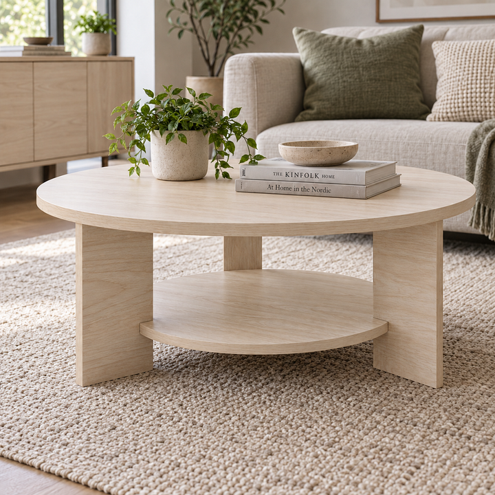 Nordic Round Coffee Table with Shelf