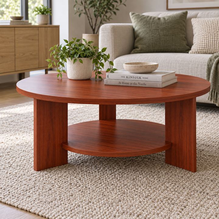 Nordic Round Coffee Table with Shelf