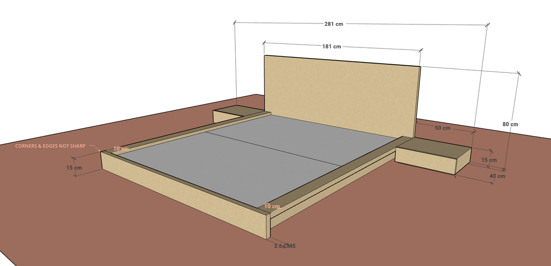 OKINAWA Low Bed with 2 side tables