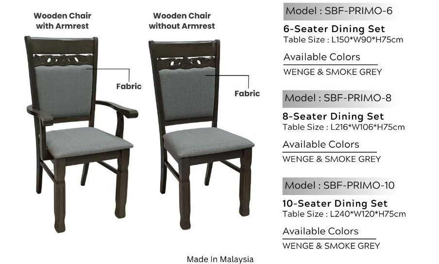 PRIMO Dining Set, 8 Seater, Solid Wood