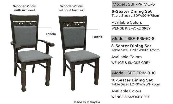 PRIMO Dining Set, 8 Seater, Solid Wood