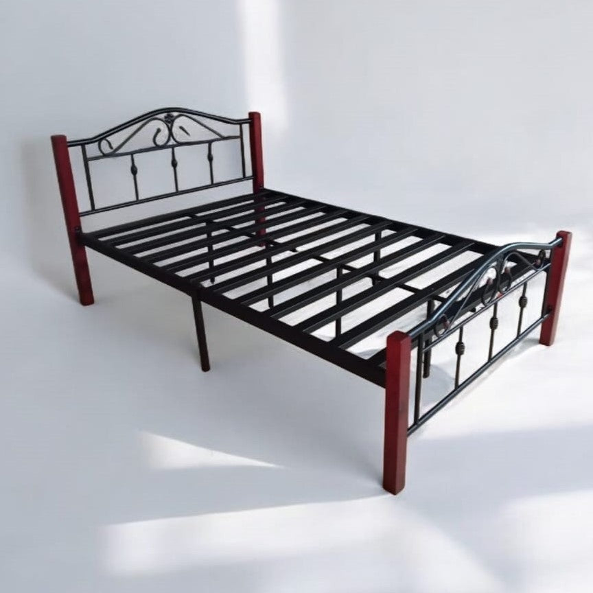 Wood & Steel Single Bed, 90x190 / 120x190 / 150x190 / 180x190 cms
