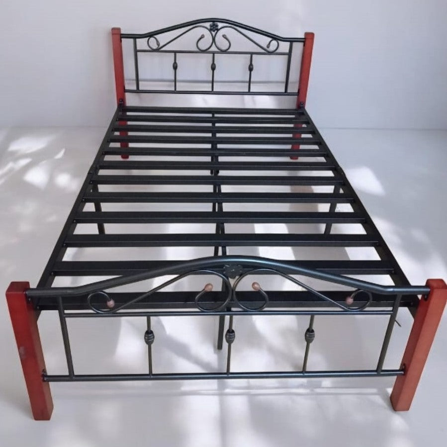 Wood & Steel Single Bed, 90x190 / 120x190 / 150x190 / 180x190 cms
