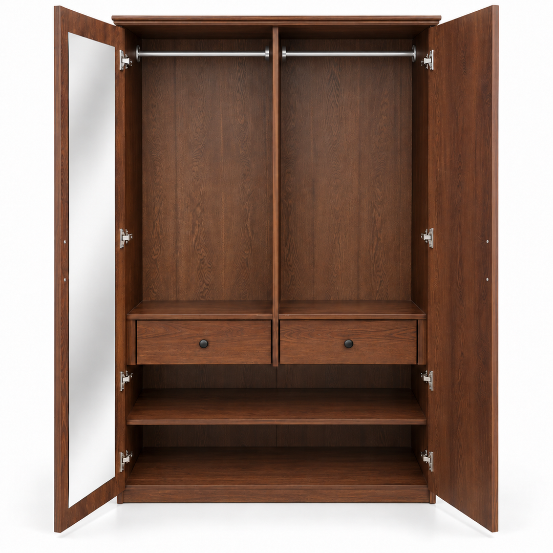 Wardrobe Two Door Veneer - interior with two top hanging rods