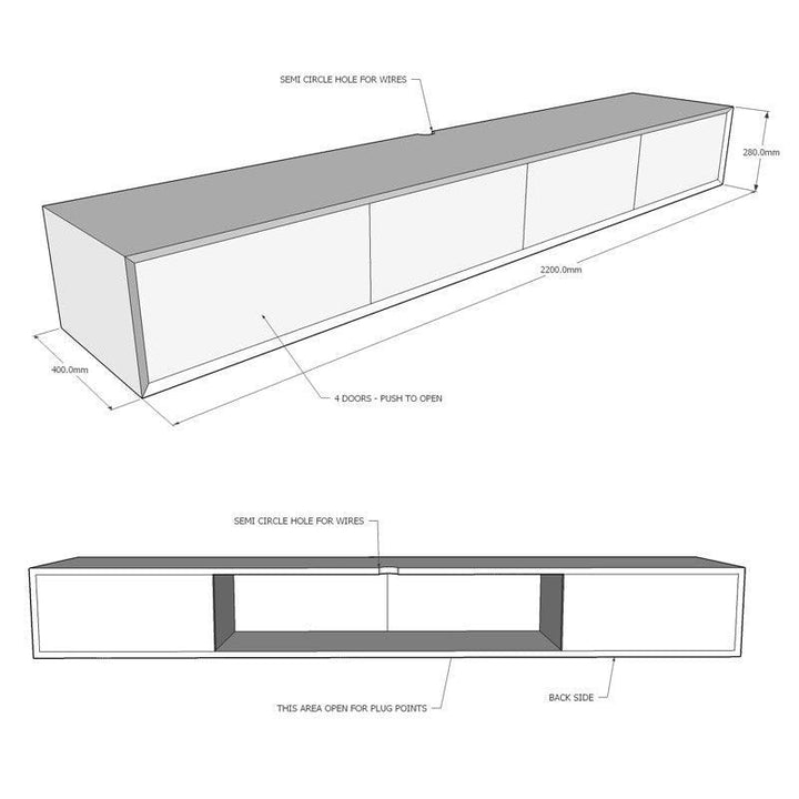 Klaus Wall Mounted TV Unit with 4 Doors - Classic Furniture Dubai UAE