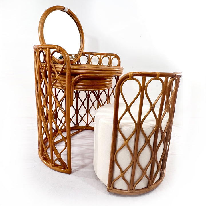 Rattan Vanity Dresser Stool Set - Classic Furniture Dubai UAE