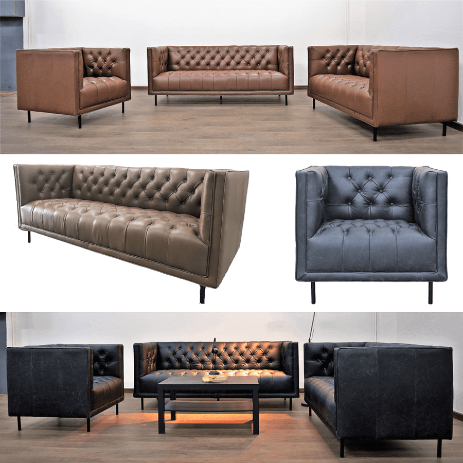 Sofa, Fiara, Chesterfield Genuine Leather - Classic Furniture Dubai UAE