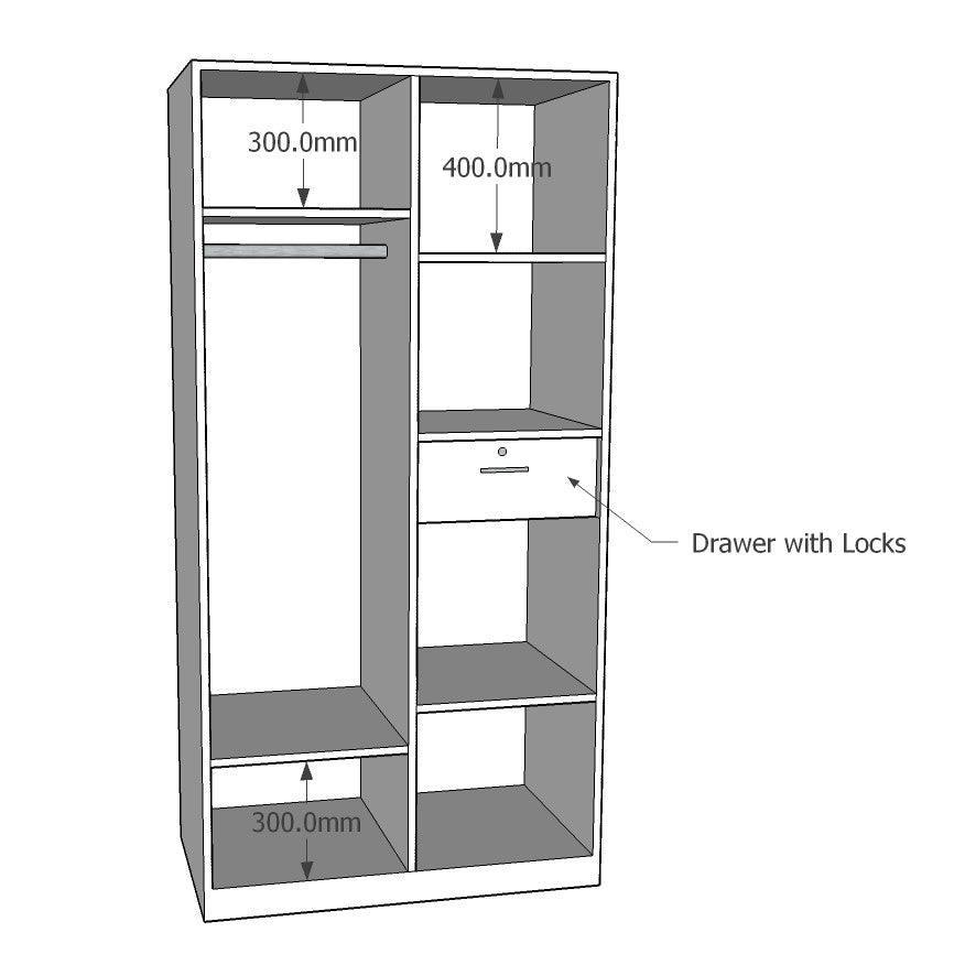 Wardrobe: 2 Door, With customized layout options and Mirror - Classic Furniture Dubai UAE